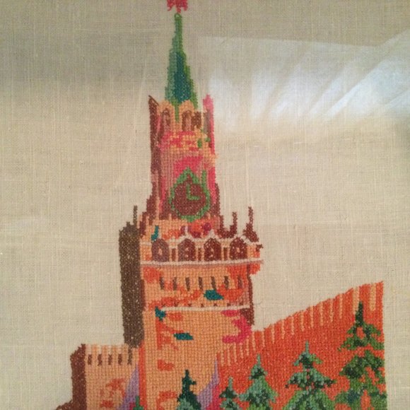 Handmade needlework hand cross stitched picture framed church - Picture 3 of 6
